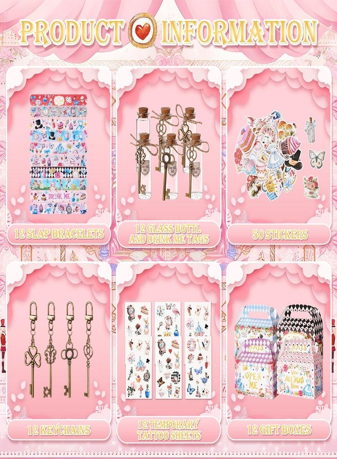 Vanblue 110Pcs Alice Party Favors Wonderland Brithday Decorations,Tea Party Supplies for Girls Birthday Gift Set, Stickers,Skeleton Keys,Goodie Bag Stuffers Treat Boxes Trunk or Treat Kit - Image 2